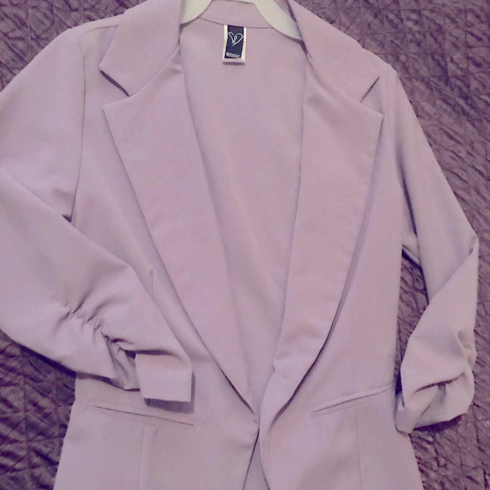 Windsor sz S lilac blazer with ruched 3/4 sleeves